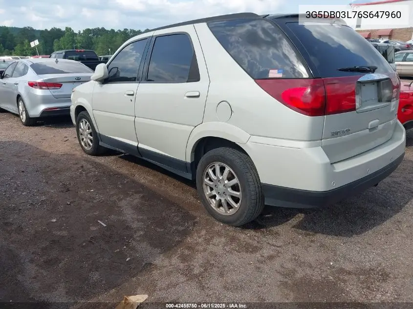 2006 Buick Rendezvous Cx VIN: 3G5DB03L76S647960 Lot: 42455750