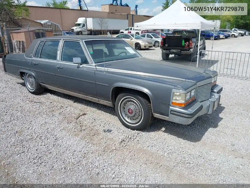 1989 Cadillac Brougham VIN: 1G6DW51Y4KR729878 Lot: 42105908