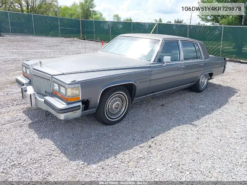 1989 Cadillac Brougham VIN: 1G6DW51Y4KR729878 Lot: 42105908