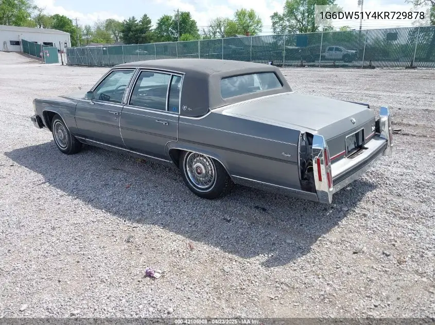 1989 Cadillac Brougham VIN: 1G6DW51Y4KR729878 Lot: 42105908