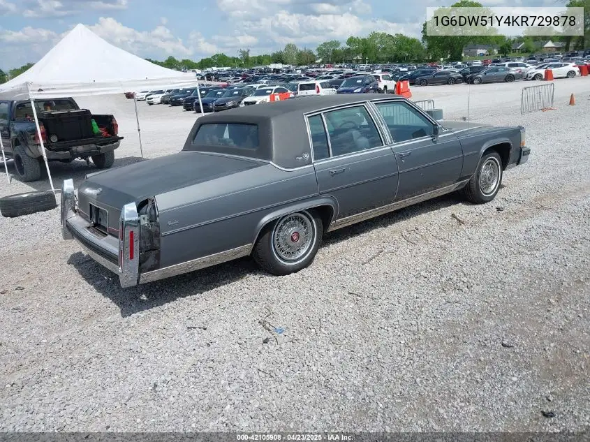 1989 Cadillac Brougham VIN: 1G6DW51Y4KR729878 Lot: 42105908