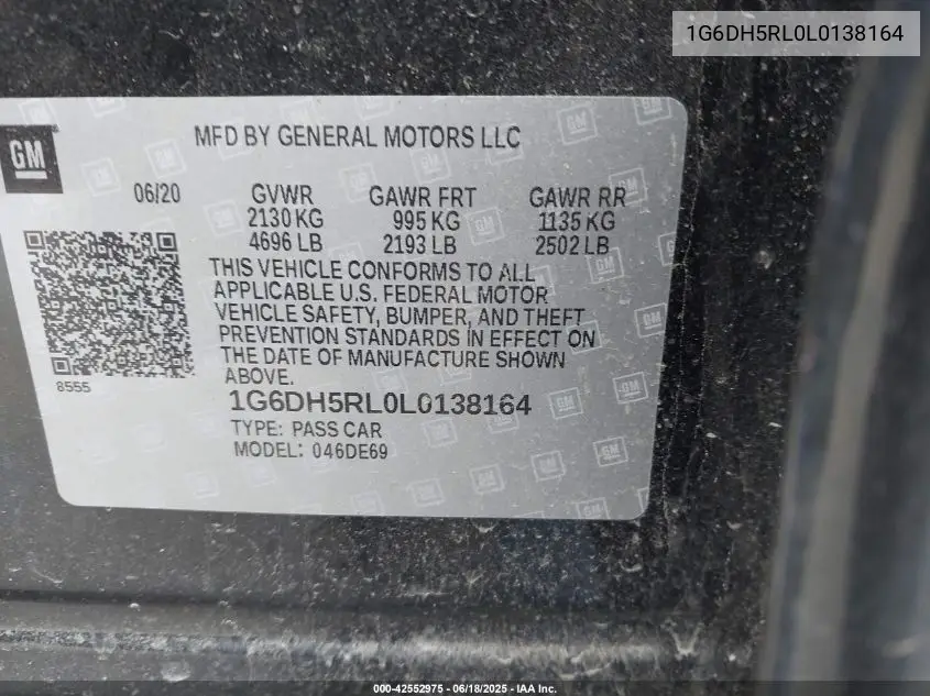 2020 Cadillac Ct4 V-Series VIN: 1G6DH5RL0L0138164 Lot: 42552975