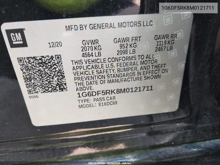 2021 Cadillac Ct4 Premium Luxury VIN: 1G6DF5RK8M0121711 Lot: 42197628