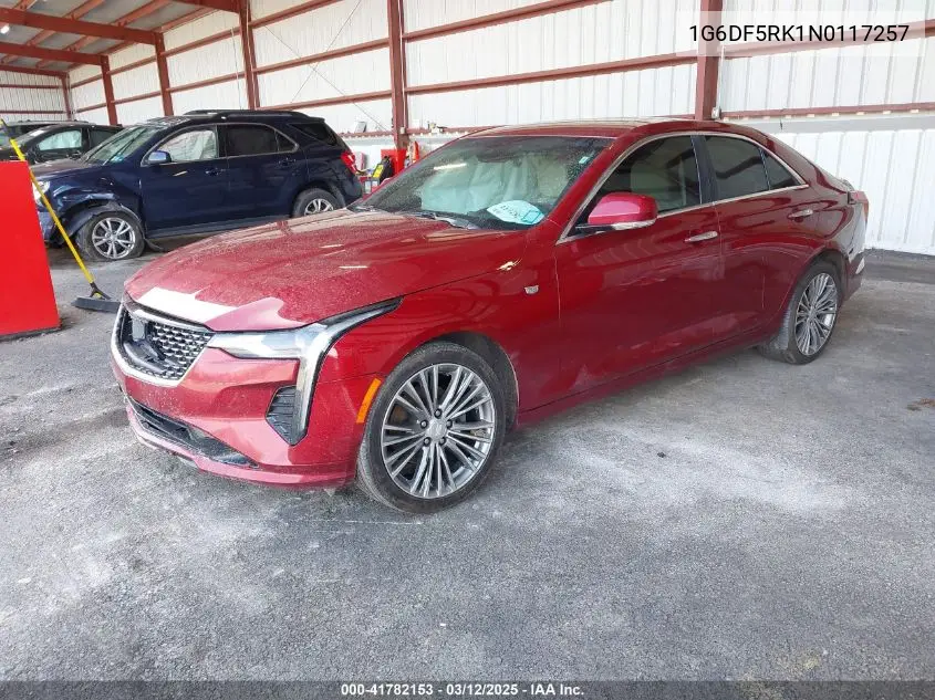 2022 Cadillac Ct4 Premium Luxury VIN: 1G6DF5RK1N0117257 Lot: 41782153