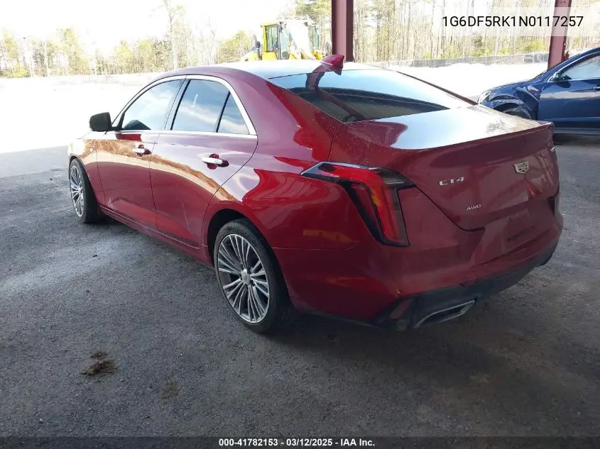 2022 Cadillac Ct4 Premium Luxury VIN: 1G6DF5RK1N0117257 Lot: 41782153