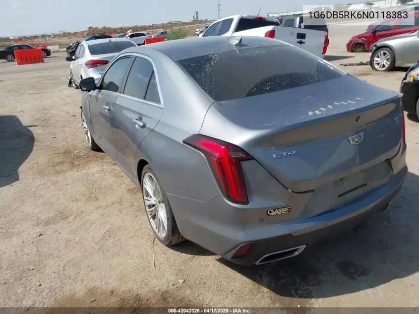 2022 Cadillac Ct4 Premium Luxury VIN: 1G6DB5RK6N0118383 Lot: 42042326