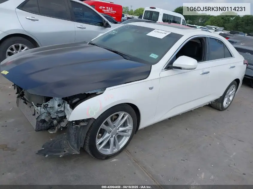 2022 Cadillac Ct4 Luxury VIN: 1G6DJ5RK3N0114231 Lot: 42064458