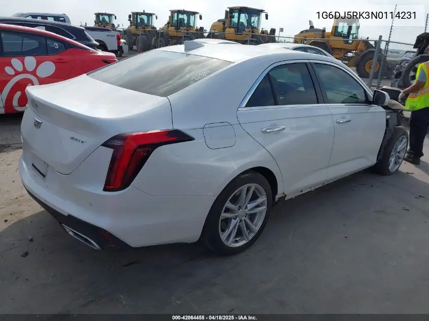 2022 Cadillac Ct4 Luxury VIN: 1G6DJ5RK3N0114231 Lot: 42064458