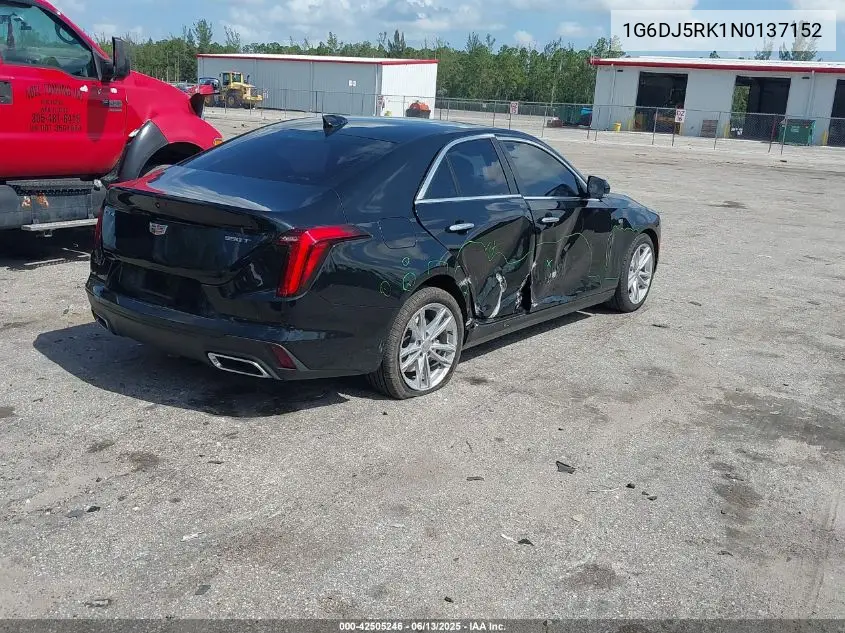 2022 Cadillac Ct4 Luxury VIN: 1G6DJ5RK1N0137152 Lot: 42505246