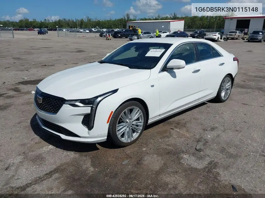2022 Cadillac Ct4 Premium Luxury VIN: 1G6DB5RK3N0115148 Lot: 42535292