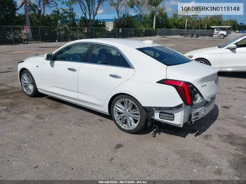 2022 Cadillac Ct4 Premium Luxury VIN: 1G6DB5RK3N0115148 Lot: 42535292