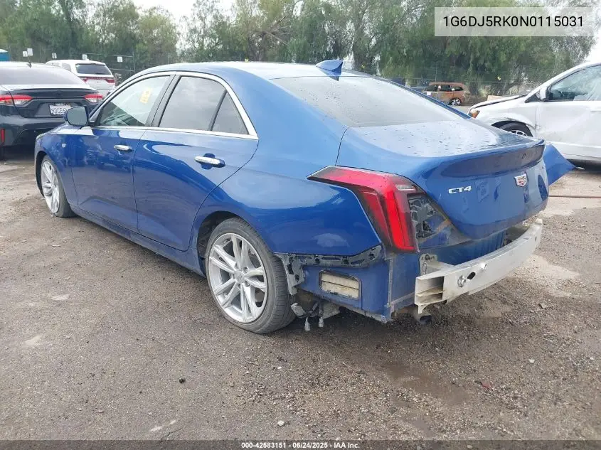 2022 Cadillac Ct4 Luxury VIN: 1G6DJ5RK0N0115031 Lot: 42583151