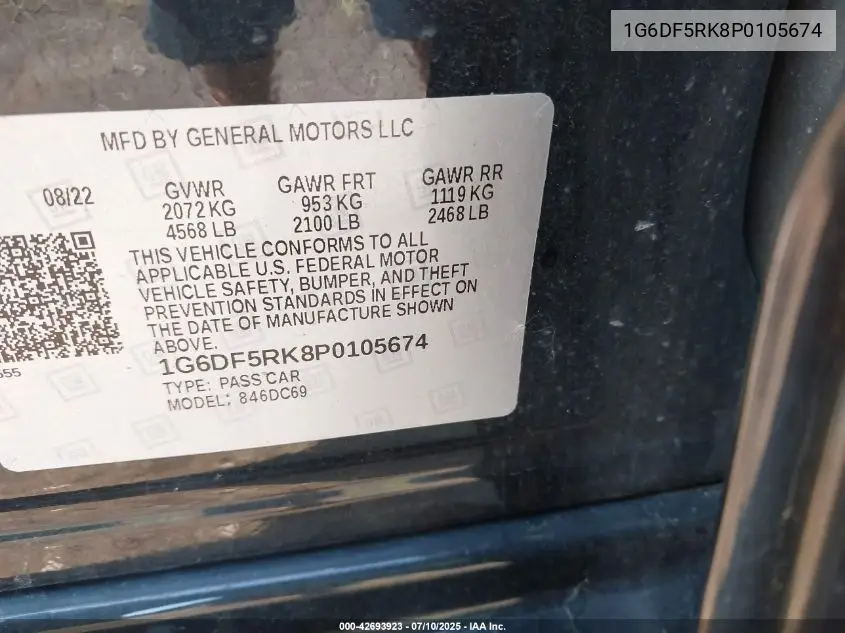 2023 Cadillac Ct4 Premium Luxury VIN: 1G6DF5RK8P0105674 Lot: 42693923