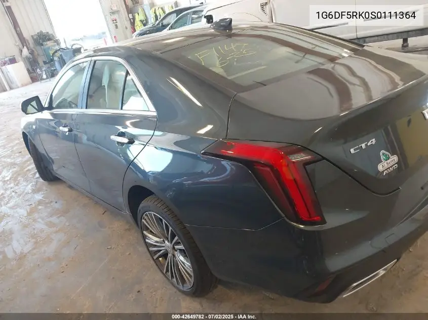 2025 Cadillac Ct4 Premium Luxury Rwd VIN: 1G6DF5RK0S0111364 Lot: 42649782