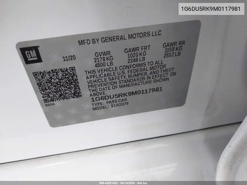 2021 Cadillac Ct5 Sport VIN: 1G6DU5RK9M0117981 Lot: 42021432