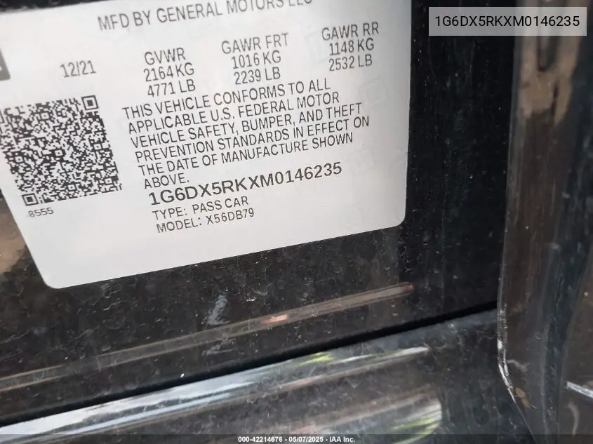 2021 Cadillac Ct5 Luxury VIN: 1G6DX5RKXM0146235 Lot: 42214676