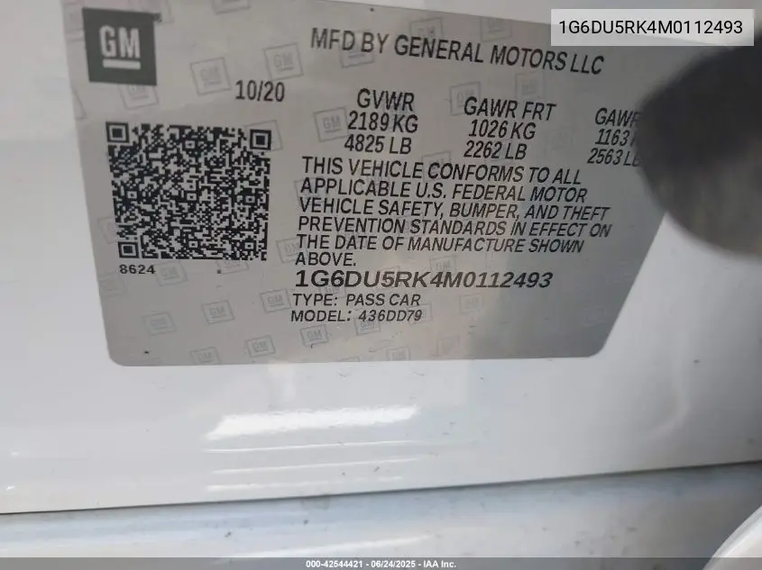 2021 Cadillac Ct5 Sport VIN: 1G6DU5RK4M0112493 Lot: 42544421