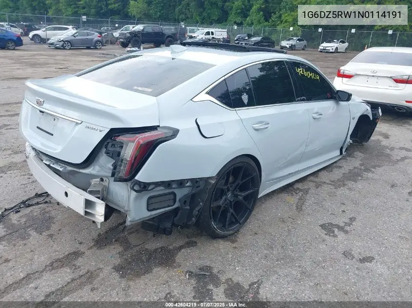 2022 Cadillac Ct5 Premium Luxury VIN: 1G6DZ5RW1N0114191 Lot: 42604219