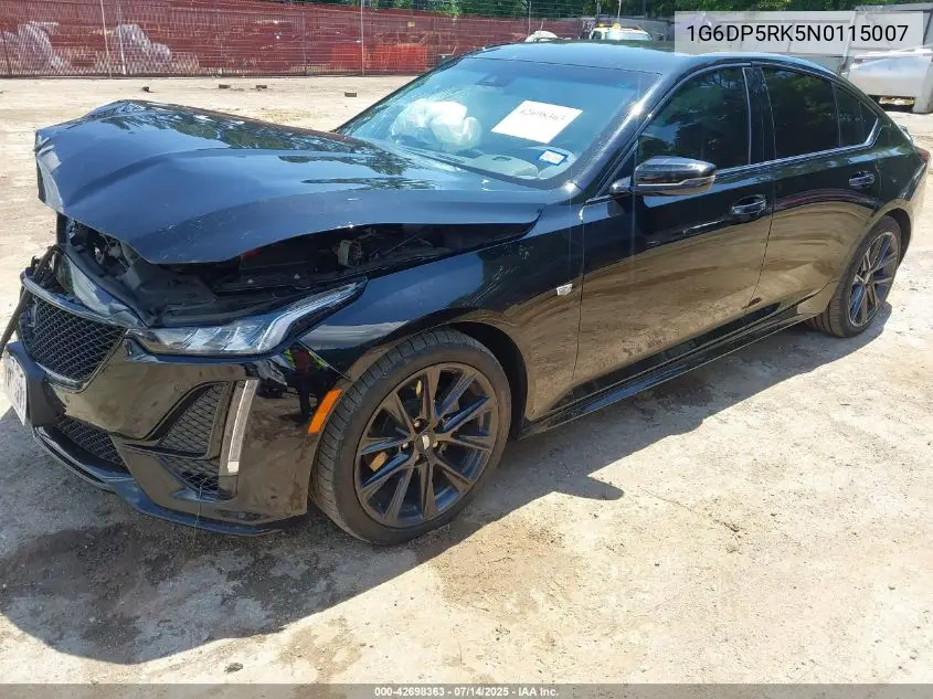 2022 Cadillac Ct5 Sport VIN: 1G6DP5RK5N0115007 Lot: 42698363