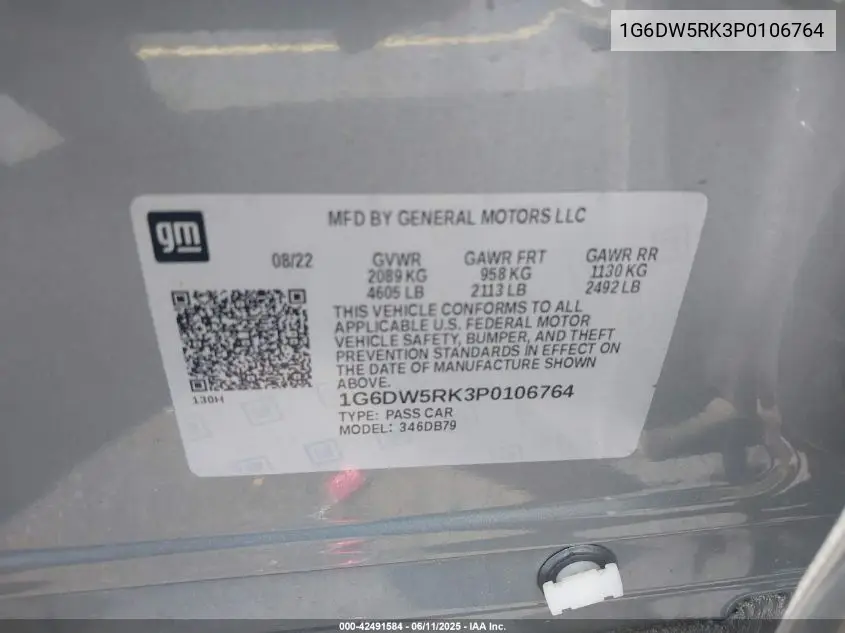 2023 Cadillac Ct5 Luxury VIN: 1G6DW5RK3P0106764 Lot: 42491584