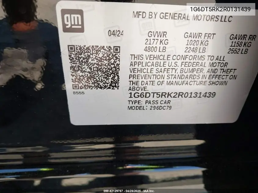 2024 Cadillac Ct5 Premium Luxury VIN: 1G6DT5RK2R0131439 Lot: 42129787