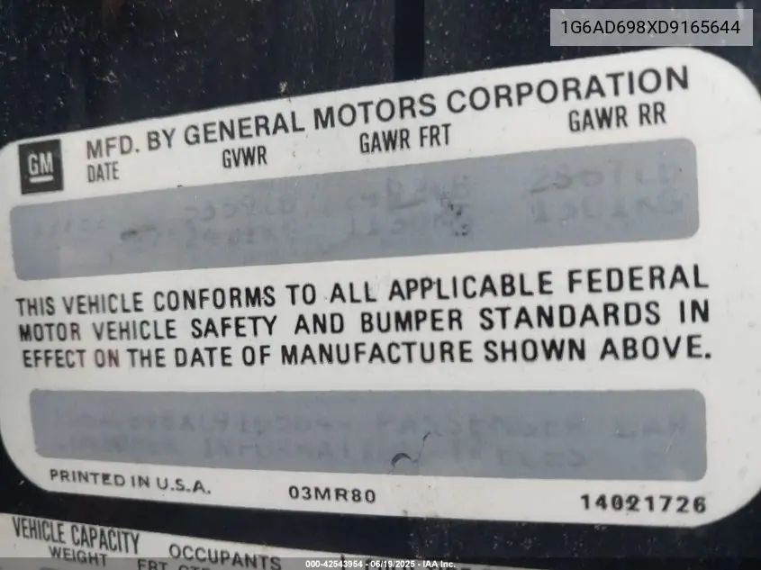 1983 Cadillac Deville VIN: 1G6AD698XD9165644 Lot: 42543954