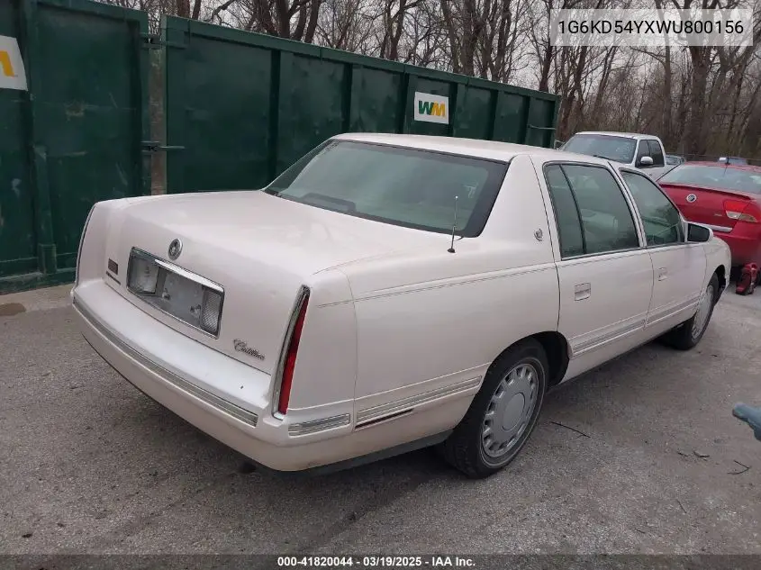 1998 Cadillac Deville Standard VIN: 1G6KD54YXWU800156 Lot: 41820044
