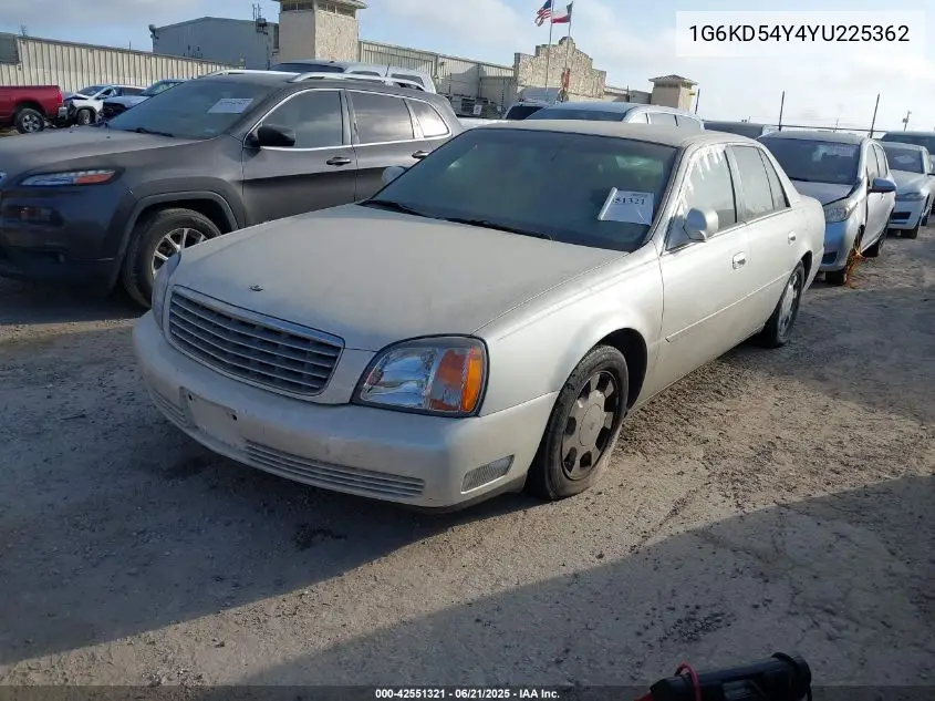 2000 Cadillac Deville Standard VIN: 1G6KD54Y4YU225362 Lot: 42551321
