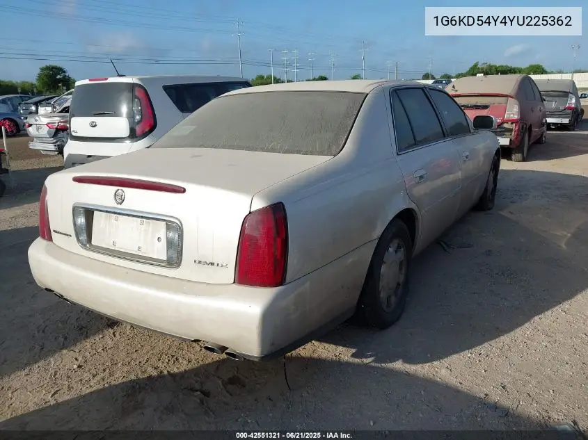 2000 Cadillac Deville Standard VIN: 1G6KD54Y4YU225362 Lot: 42551321