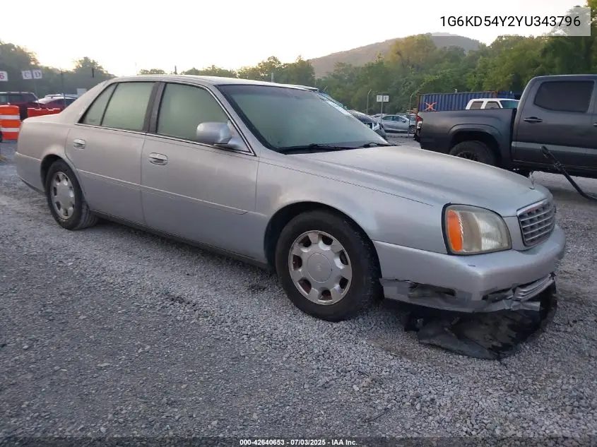 2000 Cadillac Deville Standard VIN: 1G6KD54Y2YU343796 Lot: 42640653