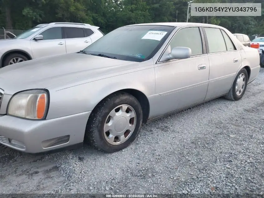 2000 Cadillac Deville Standard VIN: 1G6KD54Y2YU343796 Lot: 42640653