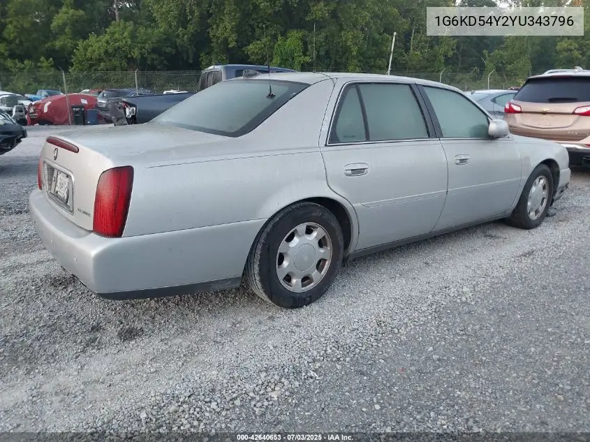 2000 Cadillac Deville Standard VIN: 1G6KD54Y2YU343796 Lot: 42640653