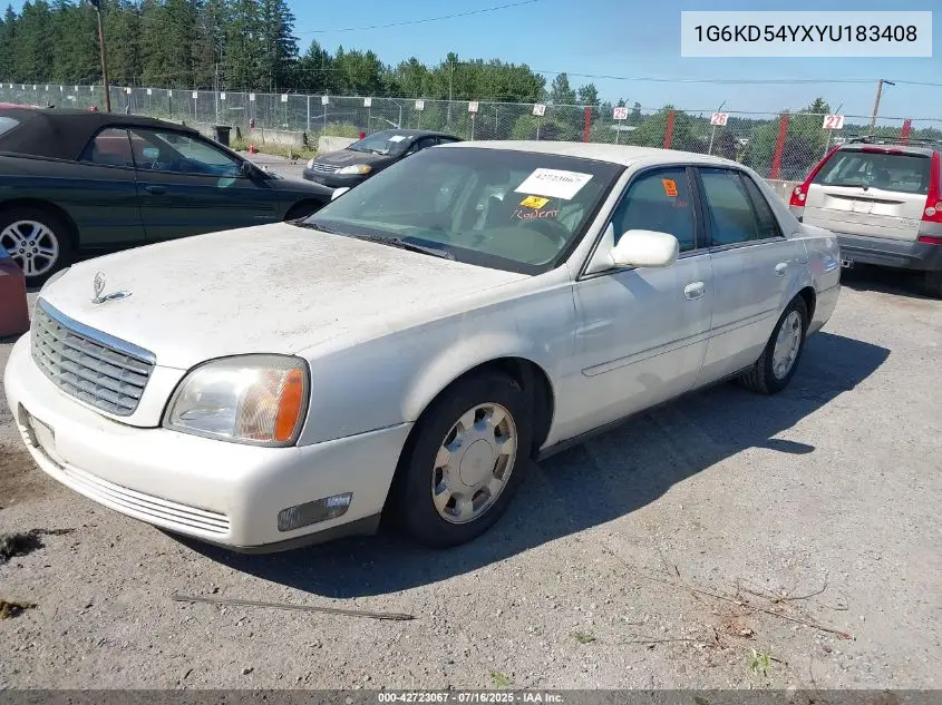2000 Cadillac Deville VIN: 1G6KD54YXYU183408 Lot: 42723067