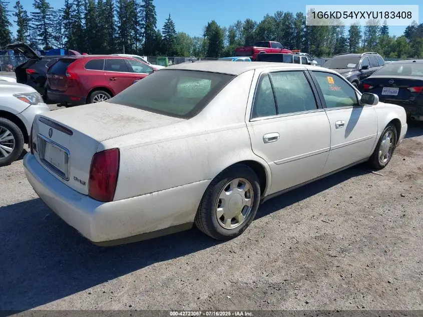 2000 Cadillac Deville VIN: 1G6KD54YXYU183408 Lot: 42723067