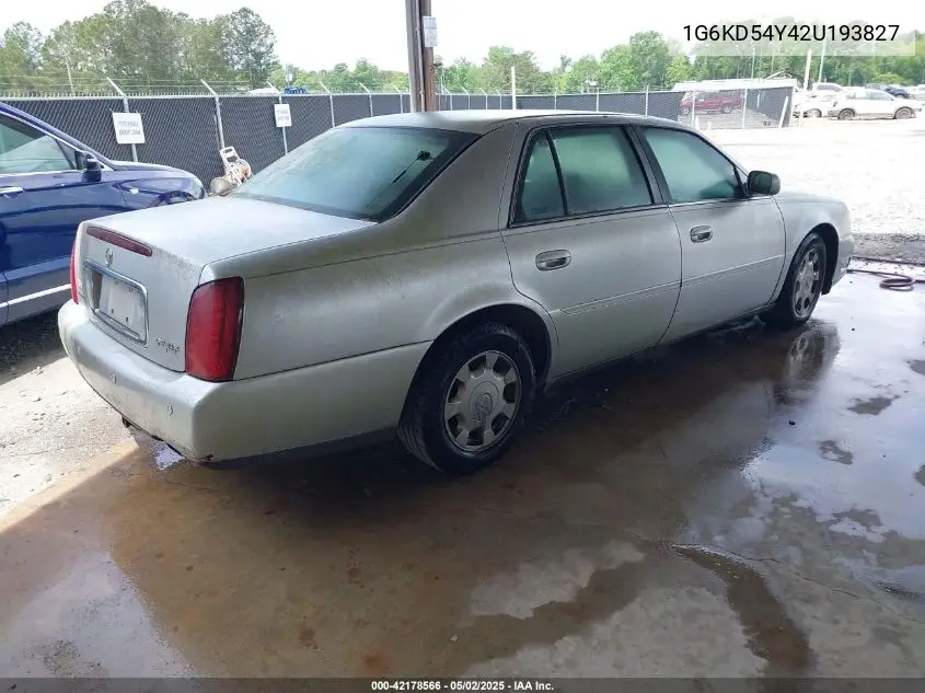 2002 Cadillac Deville Standard VIN: 1G6KD54Y42U193827 Lot: 42178566