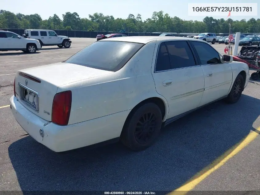2003 Cadillac Deville Dhs VIN: 1G6KE57Y23U151781 Lot: 42560960