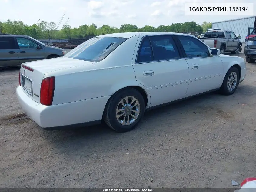 2004 Cadillac Deville Standard VIN: 1G6KD54Y04U156194 Lot: 42143148