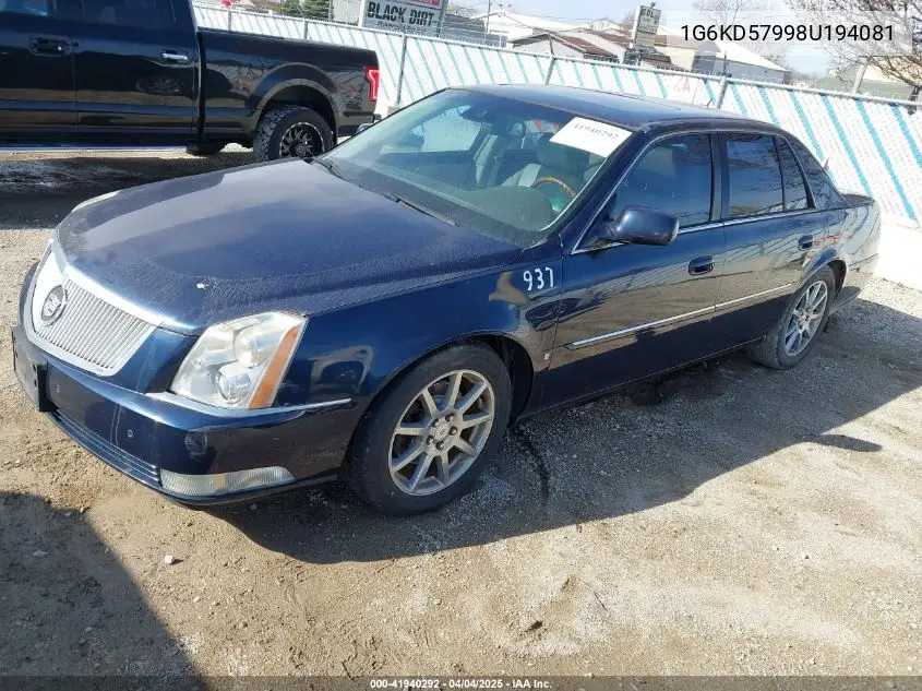 2008 Cadillac Dts 1Se VIN: 1G6KD57998U194081 Lot: 41940292