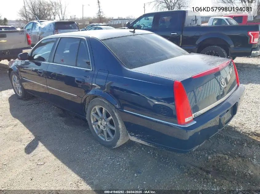 2008 Cadillac Dts 1Se VIN: 1G6KD57998U194081 Lot: 41940292