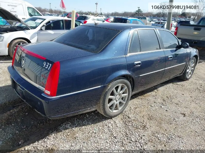 2008 Cadillac Dts 1Se VIN: 1G6KD57998U194081 Lot: 41940292