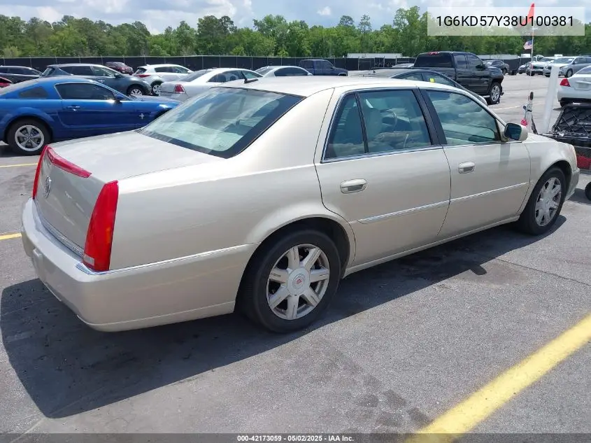 2008 Cadillac Dts 1Sa VIN: 1G6KD57Y38U100381 Lot: 42173059