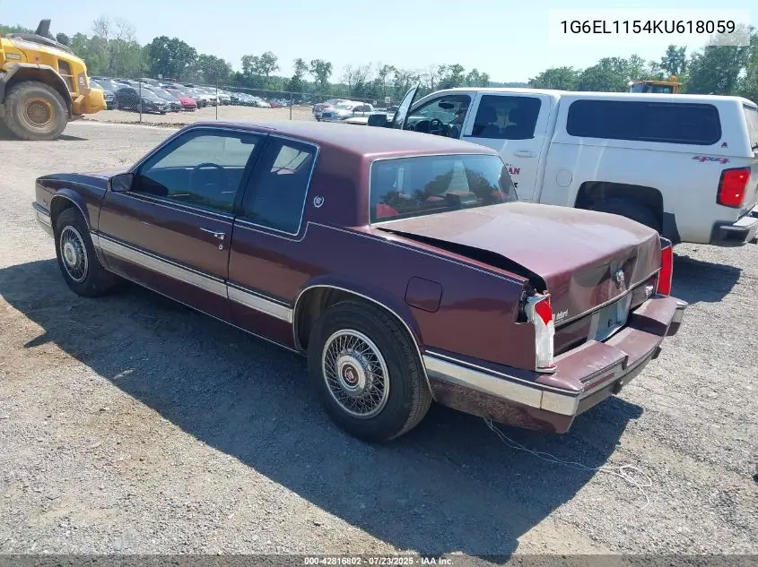 1989 Cadillac Eldorado VIN: 1G6EL1154KU618059 Lot: 42816802