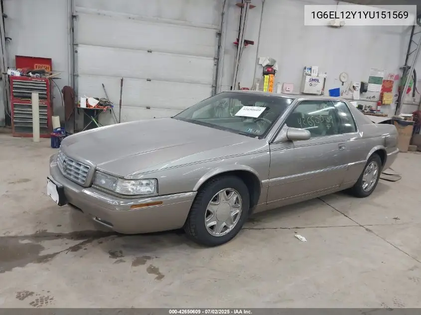 2000 Cadillac Eldorado Esc VIN: 1G6EL12Y1YU151569 Lot: 42650609