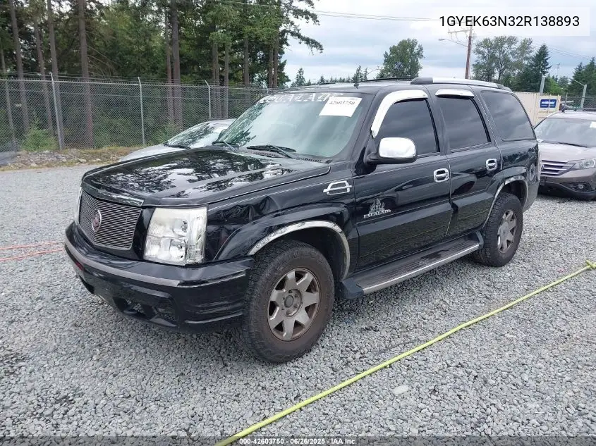 2002 Cadillac Escalade Standard VIN: 1GYEK63N32R138893 Lot: 42603750