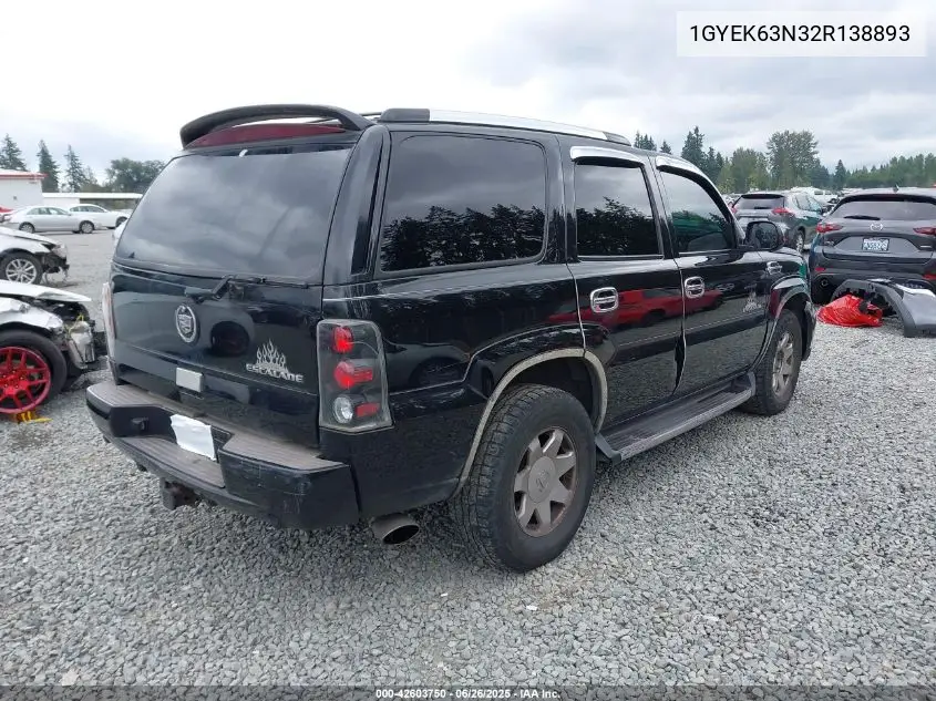 2002 Cadillac Escalade Standard VIN: 1GYEK63N32R138893 Lot: 42603750
