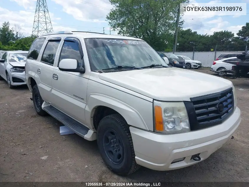 2003 Cadillac Escalade VIN: 1GYEK63N83R198976 Lot: 12055535