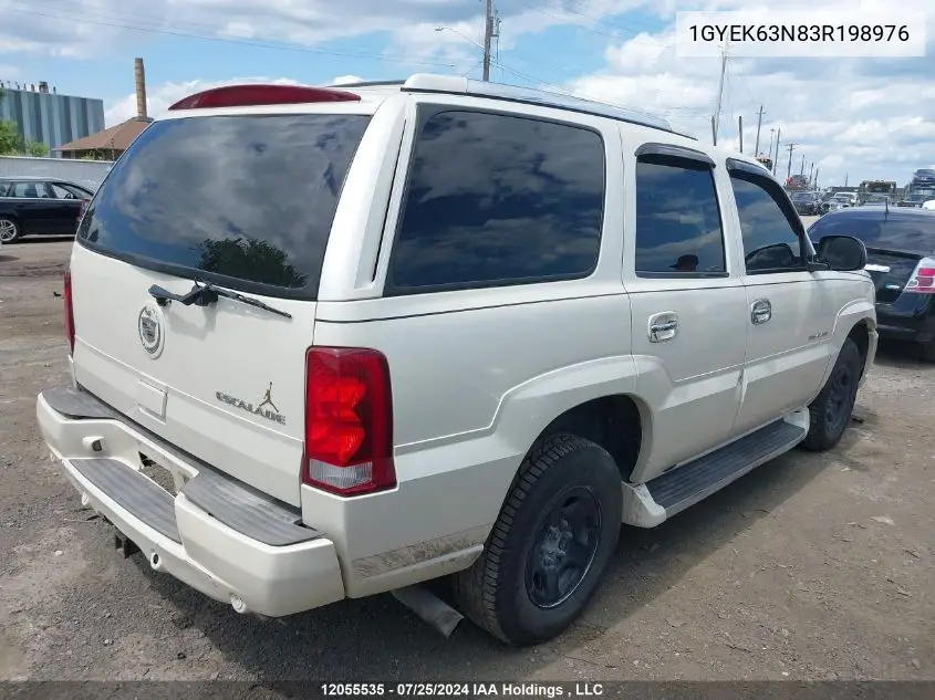 2003 Cadillac Escalade VIN: 1GYEK63N83R198976 Lot: 12055535