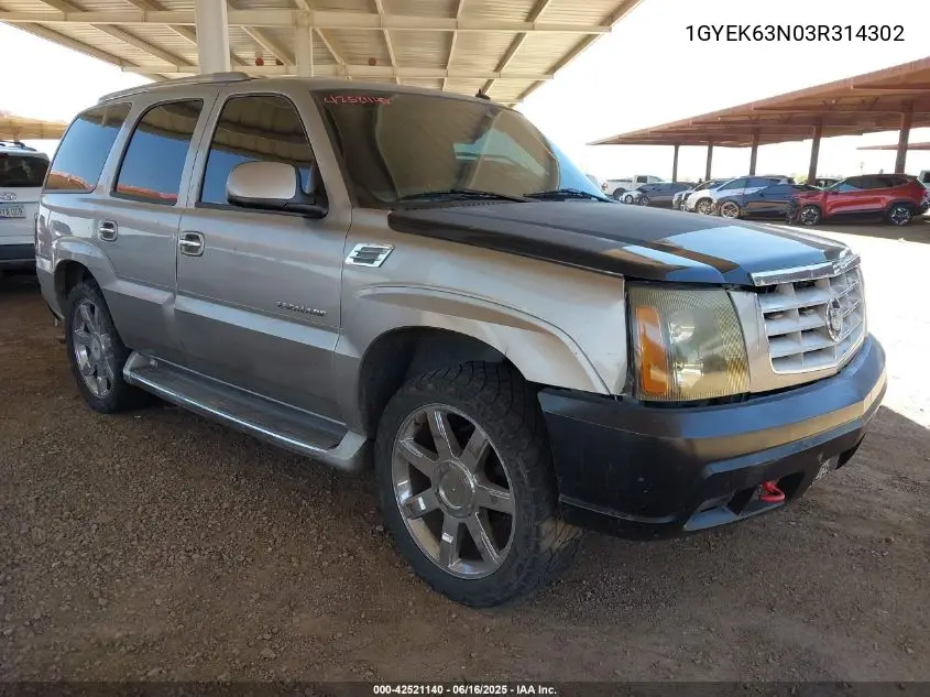 2003 Cadillac Escalade Standard VIN: 1GYEK63N03R314302 Lot: 42521140