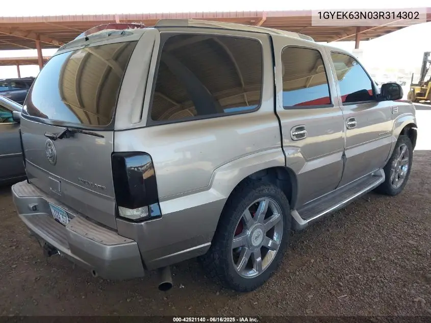2003 Cadillac Escalade Standard VIN: 1GYEK63N03R314302 Lot: 42521140