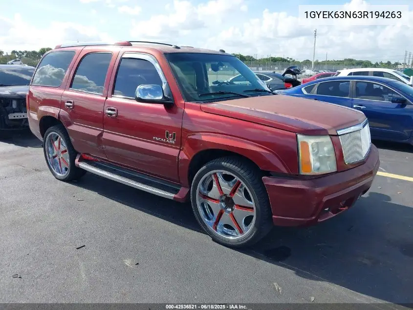 2003 Cadillac Escalade Standard VIN: 1GYEK63N63R194263 Lot: 42536521